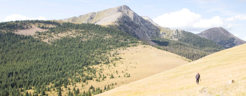 A man hiking on a mountain.