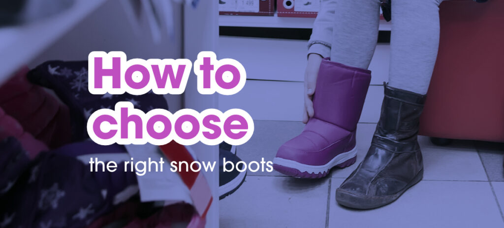 A person trying on a snow boots in a shoe store.