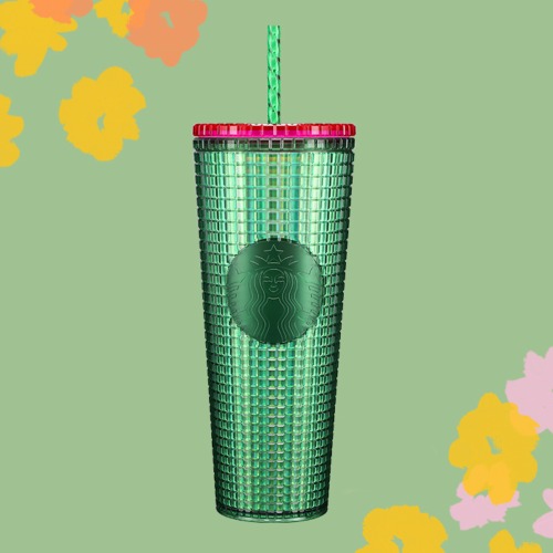 Green & Pink Grid Cold Cup (24 oz)