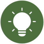 Green icon illustrating a light bulb