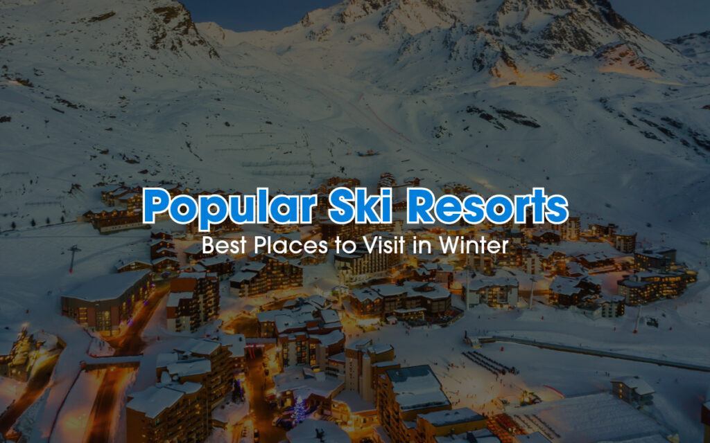 Night view of mountain top ski resort.