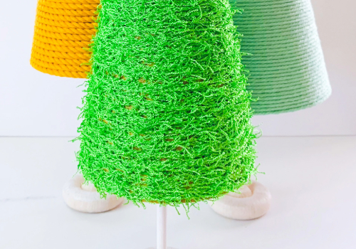 Handmade yarn Christmas trees by Abi Isa Lee