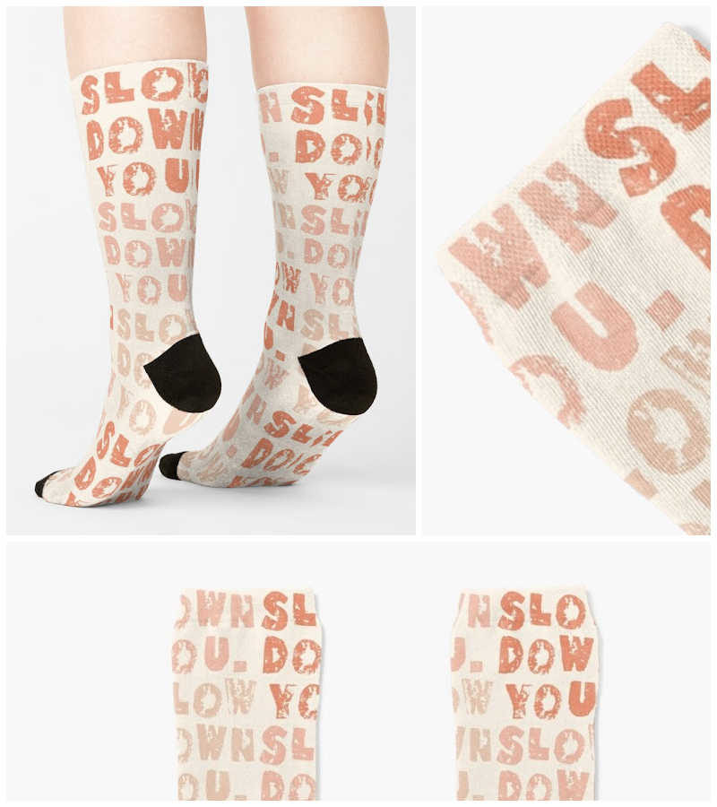 Text graphic socks designed by BimbleLife.