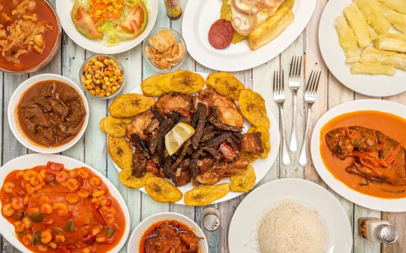 A table full of Dominican foods.