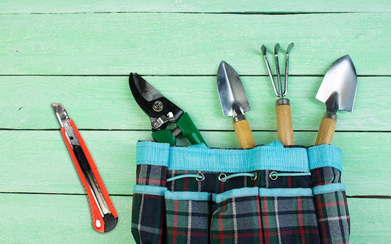 A set of gardening tool in a garden bag