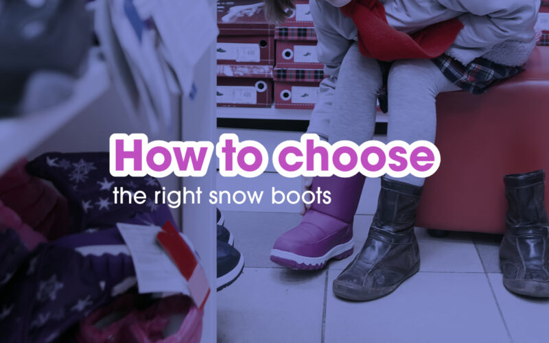 A person trying on a snow boots in a shoe store.
