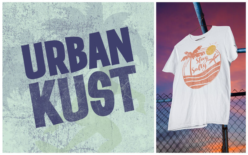 UrbanKust logo and a graphic t-shirt.